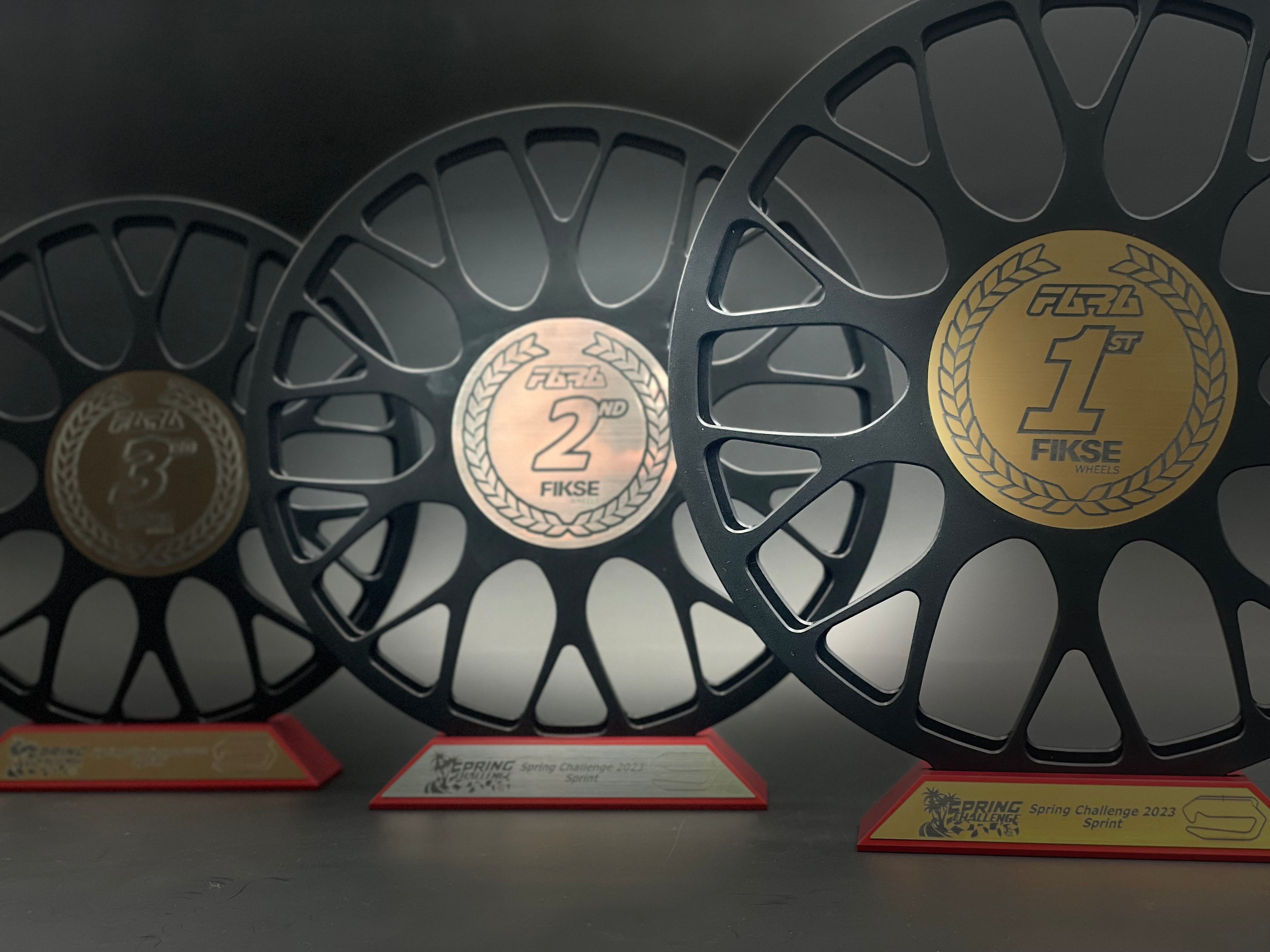 Set of custom machined racing trophies